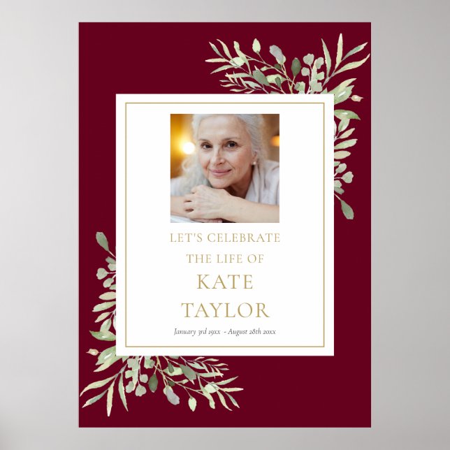 Burgund Greenery Foto Feier des Lebenszeichen Poster (Vorne)