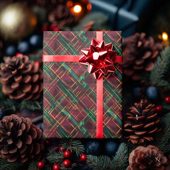 Burgund, Grün und Gelb Abstrakt Kariert - Geschenkpapier (Von Creator hochgeladen)