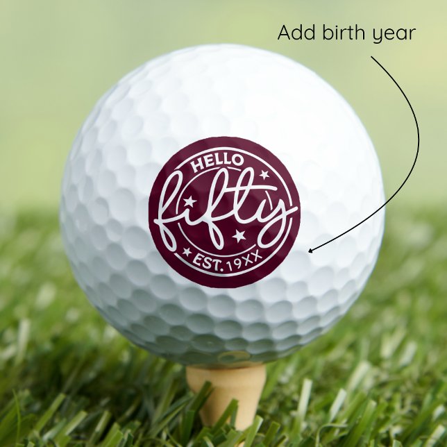Burgund Hallo 50. Geburtstag Golfball (Von Creator hochgeladen)
