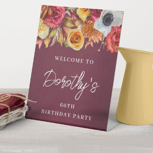 Burgund Herbst Blume 60. Geburtstagsparty Willkomm Sockelschild