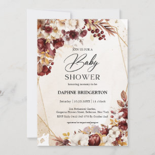 Burgund Herbst Blume und Blätter Kinderdusche Einladung