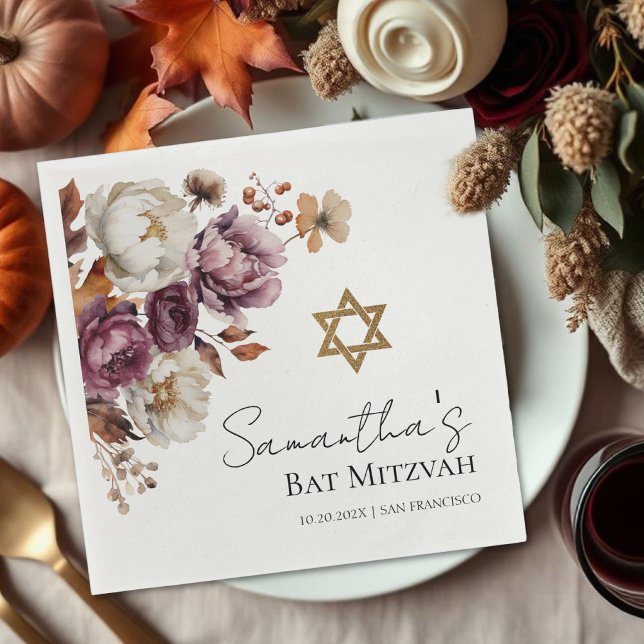Burgund Herbst Fall Floral Bat Mitzvah Serviette (Von Creator hochgeladen)