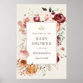 Burgund Herbst Florals Baby Dusche Willkommen Poster