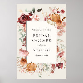 Burgund Herbst Florals Brautparty Willkommen Poster