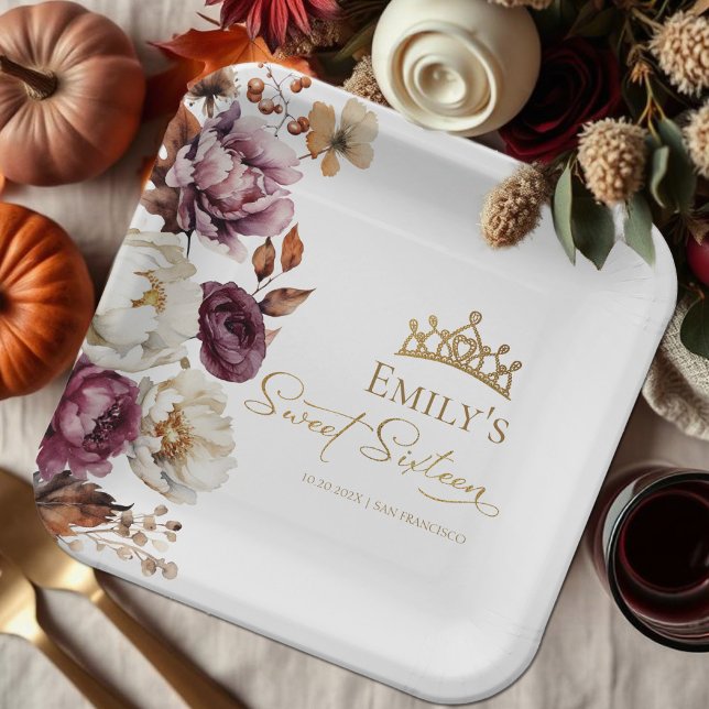 Burgund Herbst Herbst Blütensüß 16 Pappteller (Von Creator hochgeladen)