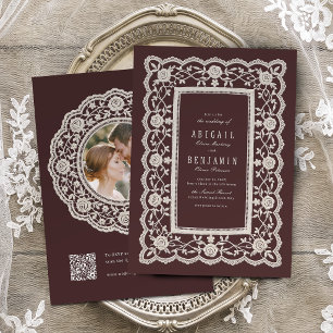 Burgund Hochzeit Brautkleid Spitze Klassisch Einladung