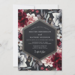 Burgund Hochzeit mit floralen Motiven Einladung