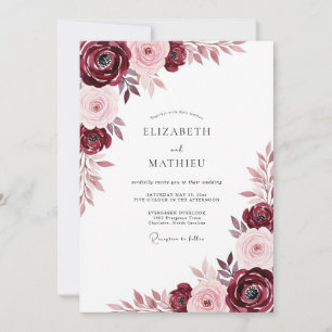 Burgund Hochzeit mit Verlockender Floral Einladung