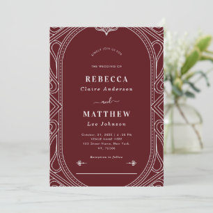 Burgund Hochzeit Modern Deco Geometrisch Einladung