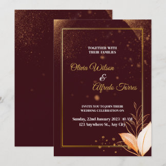 Burgund Hochzeitseinladung mit Goldfarben Einladung