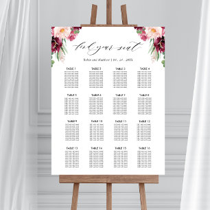 Burgund Hochzeitsempfang 16 Seatekartenzeichen Poster