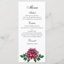 Burgund Hochzeitsessen Menü. Dahlias Menü Party Menükarte