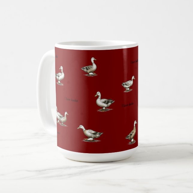Burgund Ich liebe Enten Kaffeetasse (Vorderseite Links)