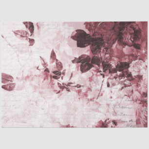 Burgund in White Floral Vintag Ephemera Decoupage Seidenpapier