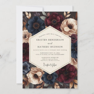 Burgund Indigo Dramatische Hochzeit Einladung