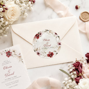 Burgund Ivory Blumen Hochzeit Briefumschlag Aufkle Runder Aufkleber
