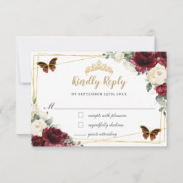Burgund Ivory Floral Quinceñera Butterfly Reputati RSVP Karte