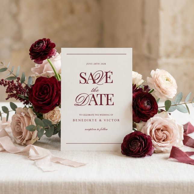 Burgund Ivory Monogram Save The Date (Von Creator hochgeladen)
