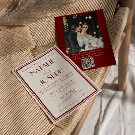 Burgund Ivory Old Money QR-Code Foto Hochzeit Einladung