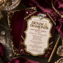 Burgund Jeans & Diamanten Geburtstagsfeier Elegant