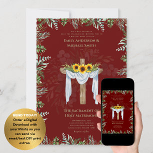 Burgund-Kreuzkatholische Hochzeit der Hochzeit der Einladung