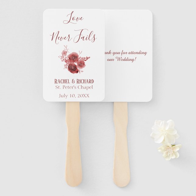 Burgund-Liebe versage nie blumenreiche Hochzeit Fächer (Vorne und Hinten)