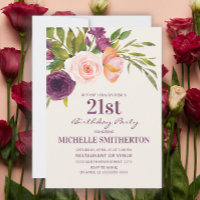 Burgund Lila Blush Pink Floral 21. Geburtstag