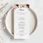 Burgund Lila Frühlingsbläserkalligrafie-Abendessen Menükarte<br><div class="desc">Diese bordeauxfarbene lila Frühlingskalligraphie-Dinner-Karte eignet sich perfekt für eine Hochzeit. Die handbemalte Einrichtung besteht aus grünen Blätter,  blendend rosa,  rot,  lila,  rot,  weiß und bordeauxfarbenen Rose,  die in kleinen niedlichen Bouquets gepflegt sind. Dieses Menü kann für Hochzeitsempfang,  Probe Dinner,  Brautparty oder jede Veranstaltung verwendet werden.</div>