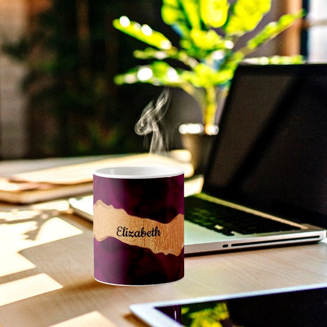 Burgund lila Goldagate Marmor Rose Goldname Kaffeetasse (Von Creator hochgeladen)