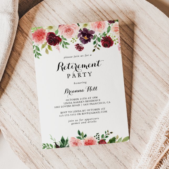Burgund Lila Spring Floral Retirement Party Einladung (Von Creator hochgeladen)