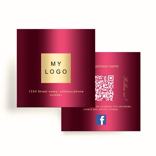 Burgund Logo QR Code Facebook folgen uns Quadratische Visitenkarte (Von Creator hochgeladen)