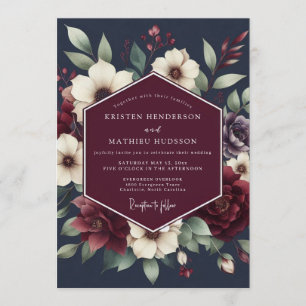 Burgund & Marine Blumige Hochzeit Einladung