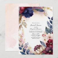 Burgund, Marine, Blush Boho Blumengestein Brautpar