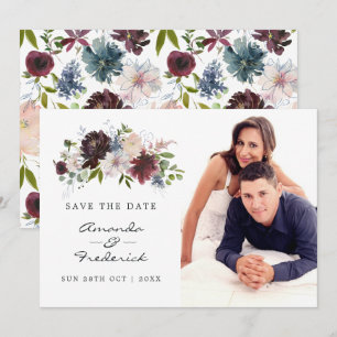 Burgund, Marineblau und Rosafarben Hochzeit Save The Date