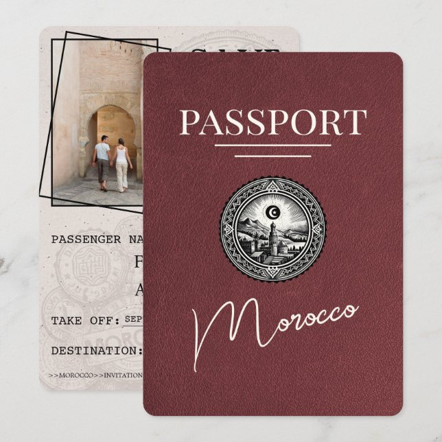 Burgund Marokko Pass Save the Date (Vorne/Hinten)