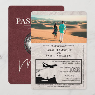Burgund Marokko Reisepass Hochzeit Einladung