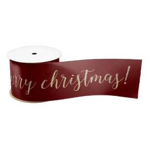 Burgund Marron Golden Frohe Weihnachten Satinband