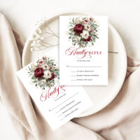 Burgund Marsala Blumen Grün Hochzeit RSVP Auto