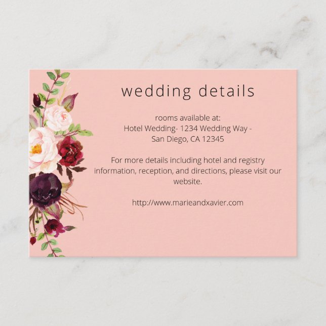 Burgund Marsala & Blush Blumendetails - Rosa 2 Begleitkarte (Vorderseite)