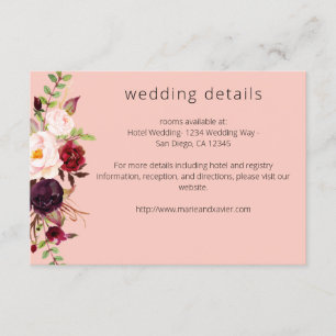 Burgund Marsala & Blush Blumendetails - Rosa 2 Begleitkarte