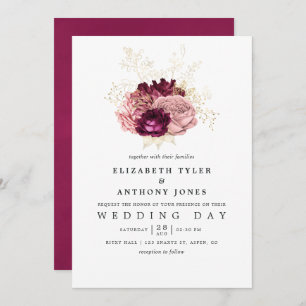 Burgund - Marsala Blush Pink and Gold Wedding Einladung