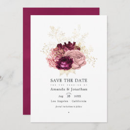 Burgund - Marsala Blush Pink and Gold Wedding Save The Date