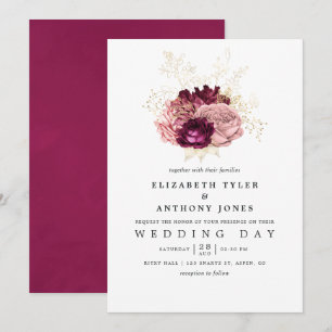 Burgund - Marsala Blush Rosa und Gold Hochzeit Einladung