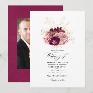 Burgund - Marsala Blush Rosa und Gold Hochzeit Einladung