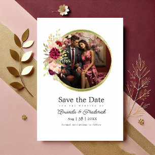 Burgund-Marsala, Blush und Gold-Floral Geometrie Save The Date
