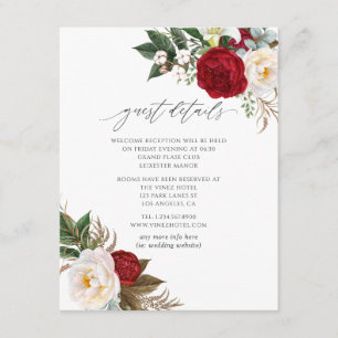 Burgund - Marsala Floral Wedding Guest Details Begleitkarte