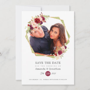 Burgund-Marsala-Hochzeit und Blush-Foto Save The Date