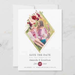 Burgund-Marsala-Hochzeit und Blush-Foto Save The Date