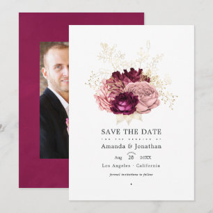 Burgund - Marsala Rosé und Goldene Hochzeit Save The Date
