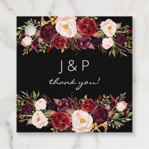 Burgund Marsala und Blush Floral - Schwarz Geschenkanhänger